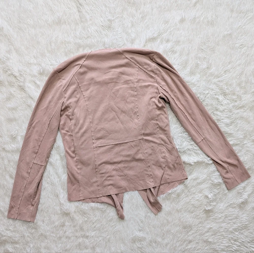 Black Tape_ Pastel Pink Suede Open Front Flowy Waterfall Cardigan Medium